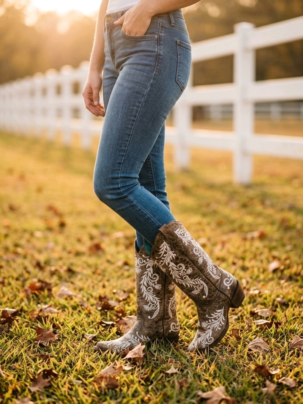 Corrall Embroidered Brown Western Heeled Boots - Glow-in-dark coquette cowgirl
